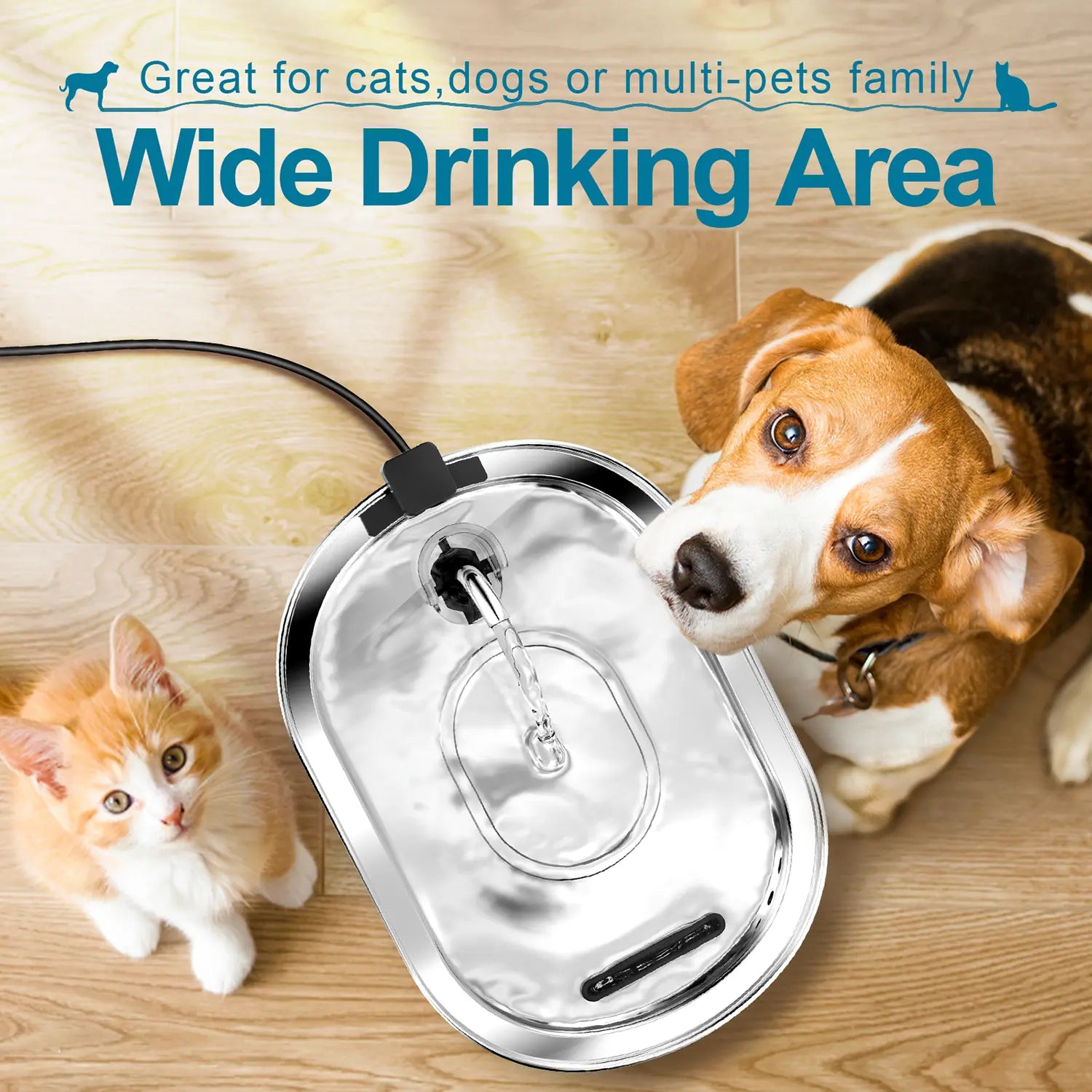 TIANSUSO Stainless Steel Cat Water Fountain 3.2L Ultra Quiet