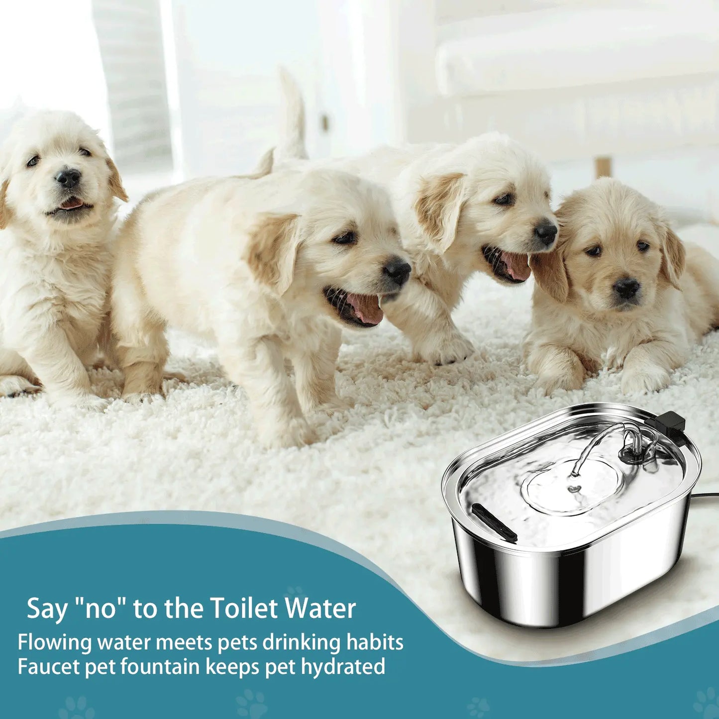TIANSUSO Stainless Steel Cat Water Fountain 3.2L Ultra Quiet